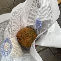 Pea and vegan cheese risotto ball  at Taste of Napoli in Bristol