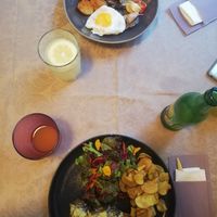 Cannelones and seitan steak dishes. at Rotas da Ilha Verde in Sao Miguel