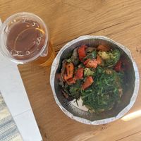 Sweet potato burger and iced tea   at Rotas da Ilha Verde in Sao Miguel