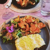 zucchini canelloni and mushroom burger (on the other side)  at Rotas da Ilha Verde in Sao Miguel