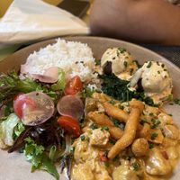 Bean meatballs, fried shimeji mushrooms with coconut milk sauce  at Rotas da Ilha Verde in Sao Miguel