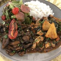 Tofu and pineapple “feijoada” and mushroom ragú  at Rotas da Ilha Verde in Sao Miguel