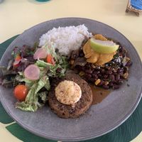 The seitan burger and the mushroom chili   at Rotas da Ilha Verde in Sao Miguel