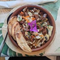 seitan and mushroom stir fry with local sweet bread (bread was sooo good!) at Rotas da Ilha Verde in Sao Miguel