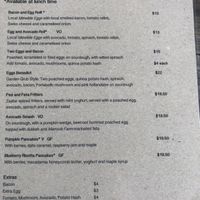 Breakfast menu 17/10/2020 at Garden Grub Cafe in Wingham