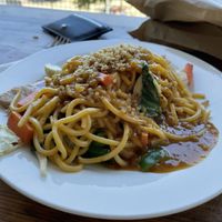 Satay noodles with mock meat at PingAn Veggie Time in Bowden