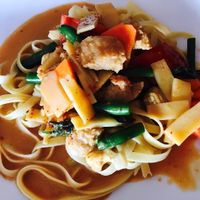Massaman curry with fettuccine  at PingAn Veggie Time in Bowden