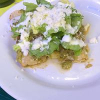 Enchiladas verdes with vegan cream and cheese at El Jardin Buffet Nutricional Vegetariano in Guadalajara