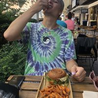 Enjoying some burgers  at Tökmag Vegan Street Food in Budapest