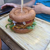 pumpkin burger at Tökmag Vegan Street Food in Budapest
