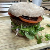 Mushrooms burger  at Tökmag Vegan Street Food in Budapest