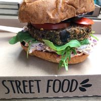 mushroom burger. amazing! at Tökmag Vegan Street Food in Budapest