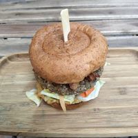 Satay burger at Tökmag Vegan Street Food in Budapest