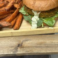 Pea burger   at Tökmag Vegan Street Food in Budapest