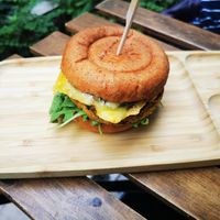 Zucchini burger at Tökmag Vegan Street Food in Budapest