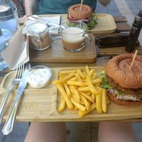 Beetroot and mushroom burgers at Tökmag Vegan Street Food in Budapest