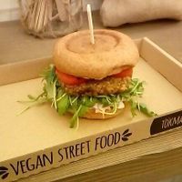 mushroom burger at Tökmag Vegan Street Food in Budapest