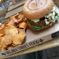 green pea burger at Tökmag Vegan Street Food in Budapest