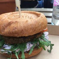 Mushroom burger at Tökmag Vegan Street Food in Budapest