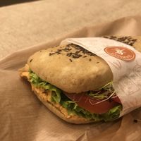 Vegan cottage cheese sandwich! at Tökmag Vegan Street Food in Budapest