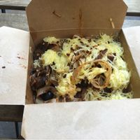 Pasta mushrooms at Tökmag Vegan Street Food in Budapest