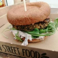 Mushroom burger at Tökmag Vegan Street Food in Budapest