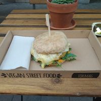 Mushroom burger at Tökmag Vegan Street Food in Budapest
