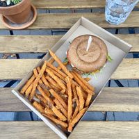 Spicy squash burger with sweet potato 🍔 at Tökmag Vegan Street Food in Budapest