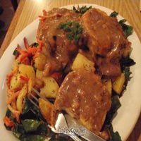 Vegan biscuits and gravy at Proper Eats Market and Cafe in Portland