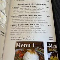 Vegan menu for eat in at Pasundan in Nijmegen