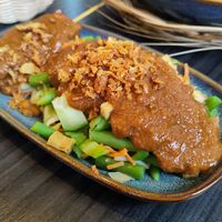 Gado gado & saté tahu. This peanut sauce (with lemon grass) is divine, I could drink this from a cup OMG. at Pasundan in Nijmegen
