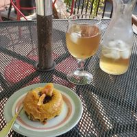 Vegan donut and iced tea at Bistro Red Beet in Wasilla