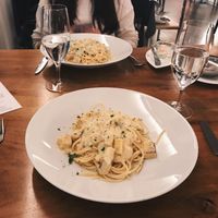 vegan spaghetti carbonara at Pluspunkt in Brunnen