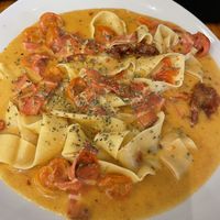 Papardelle con vacon y salsa de quesos veganos  at Pizzi & Dixie in Madrid