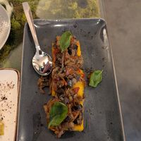 Caponata and fried polenta at Pizzi & Dixie in Madrid