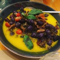 Gnocchi de patata morada con salsa de calabaza at Pizzi & Dixie in Madrid