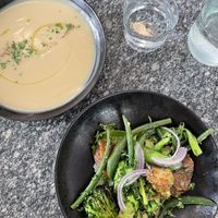 Cauliflower soup and roasted salad  at Bana in Tel Aviv
