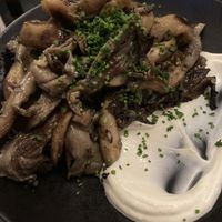 Oyster mushrooms with baked potato and sour cream - vegan and delicious   at Bana in Tel Aviv
