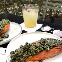 Sweet Potato with Pistachio Pesto Lentil mix at Bana in Tel Aviv