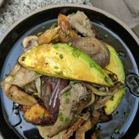 Grilled avocado and forest mushrooms at Bana in Tel Aviv