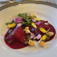 Beetroot ravioli   at Vegan Agrivilla I Pini in San Gimignano
