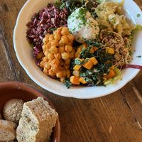 Amazing salad with chickpea sun dried tomato paste, cashew mozzarella cheese, kimchi  10/10 at Vegan Agrivilla I Pini in San Gimignano