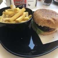 Soya burger and fries at Bar Meeting in Sorrento