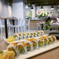 Philadelphia roll (back) spicy tuna (front) at Beyond Sushi in New York City