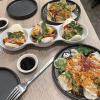 Mushroom dumplings, baos, chicken dumplings at Beyond Sushi in New York City