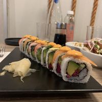 Inside of the rainbow roll  at Beyond Sushi in New York City