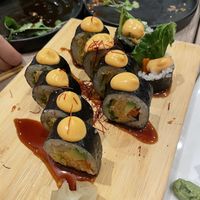 Spicy jackfruit crab roll  at Beyond Sushi in New York City