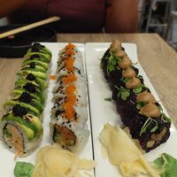 Charred Avocado, Spicy "Tuna", and Mighty Mushroom Roll at Beyond Sushi in New York City