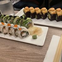 Philly roll, volcano roll, mushroom roll  at Beyond Sushi in New York City