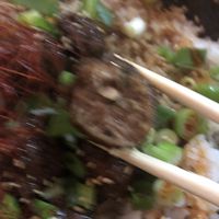 Glazed “meatball” 20 - dark soy and sambal glazed “meatballs” sushi rice, scallions , sesame    at Beyond Sushi in New York City